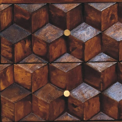 24" Brown Solid Wood Carved Geometric Two Drawer Nightstand HomeRoots