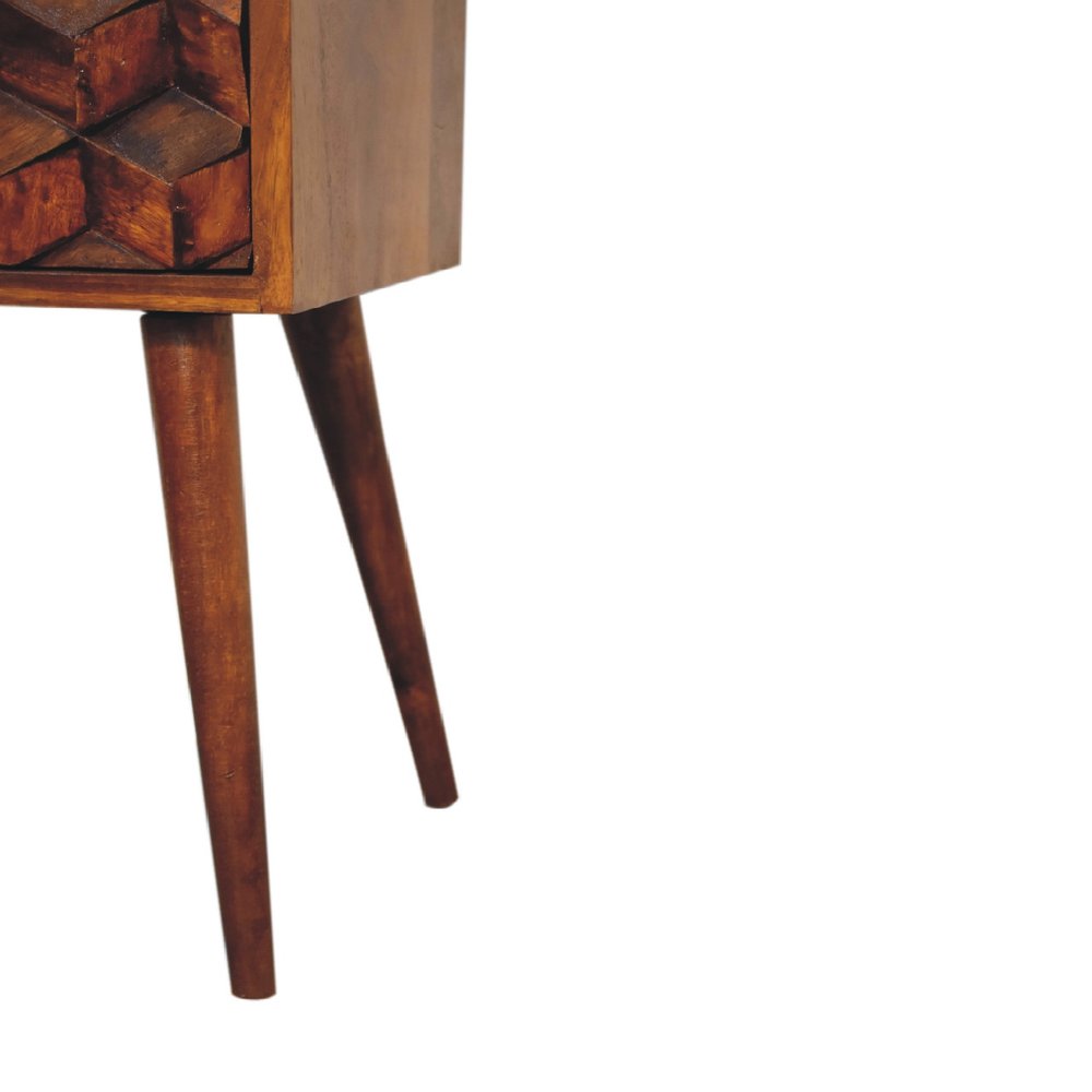 24" Brown Solid Wood Carved Geometric Two Drawer Nightstand — view 5