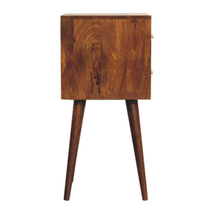 24" Brown Solid Wood Carved Geometric Two Drawer Nightstand HomeRoots