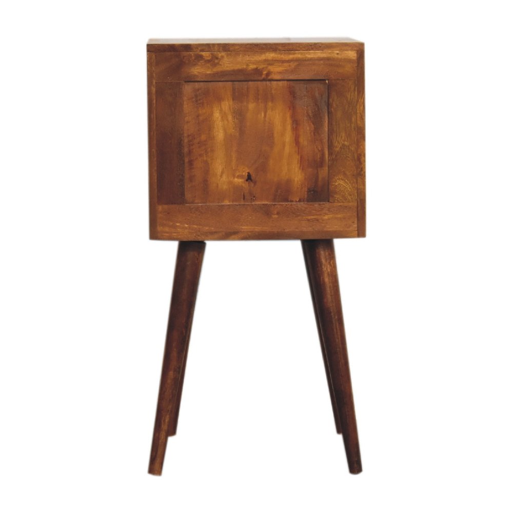 24" Brown Solid Wood Carved Geometric Two Drawer Nightstand — view 7