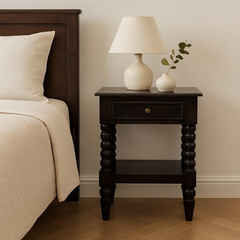 24" Brown Solid Wood One Drawer Nightstand — view 11