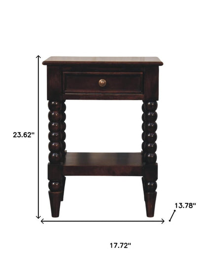 24" Brown Solid Wood One Drawer Nightstand
