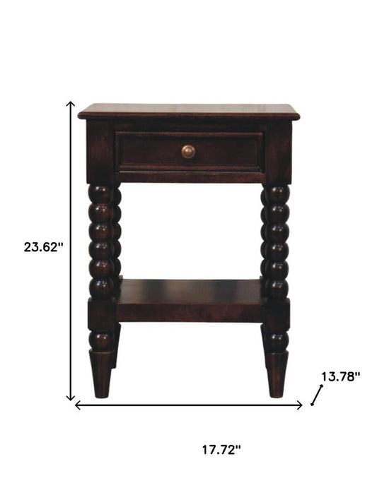 24" Brown Solid Wood One Drawer Nightstand