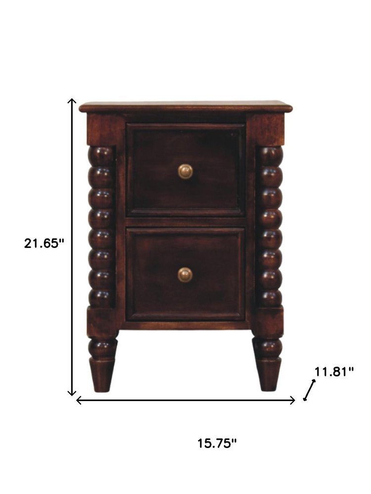 22" Brown Solid Wood Two Drawer Nightstand HomeRoots