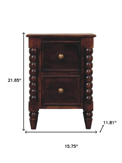 22" Brown Solid Wood Two Drawer Nightstand HomeRoots