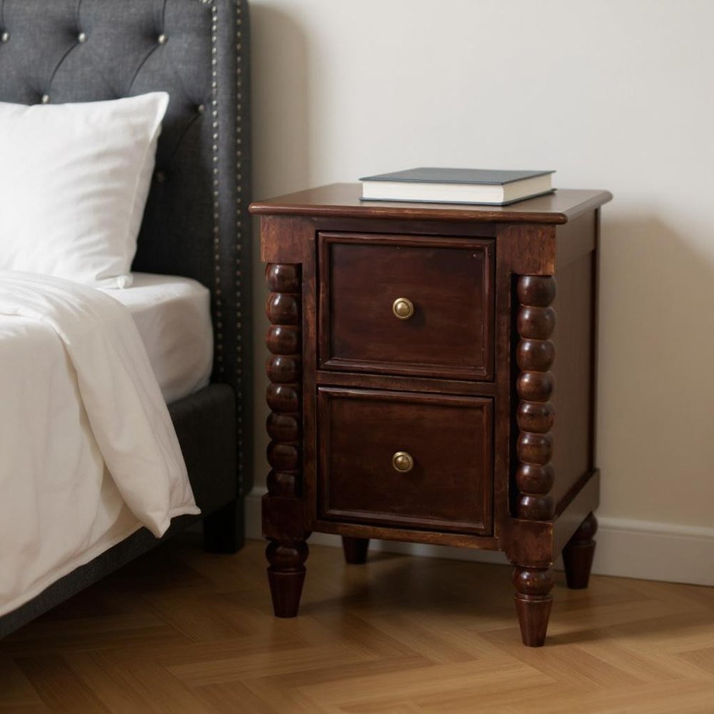 22" Brown Solid Wood Two Drawer Nightstand HomeRoots