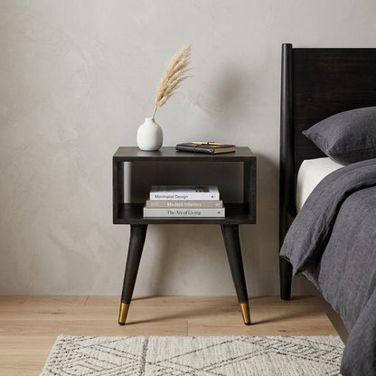 21" Black Solid Wood Nightstand HomeRoots
