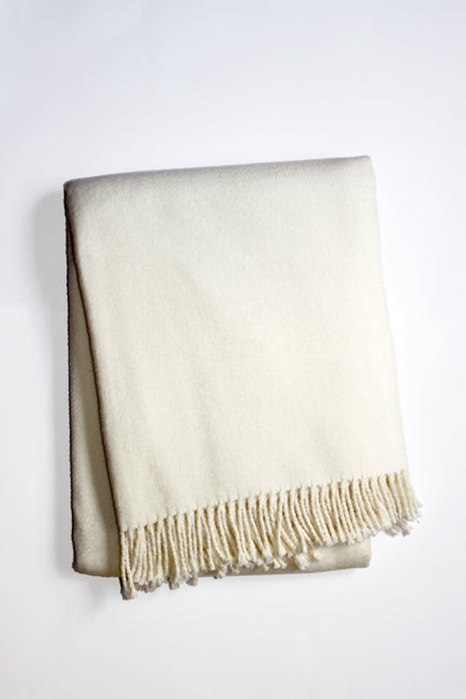 55" X 70" Cream Cotton Blend Plush Throw Blanket with Fringe HomeRoots