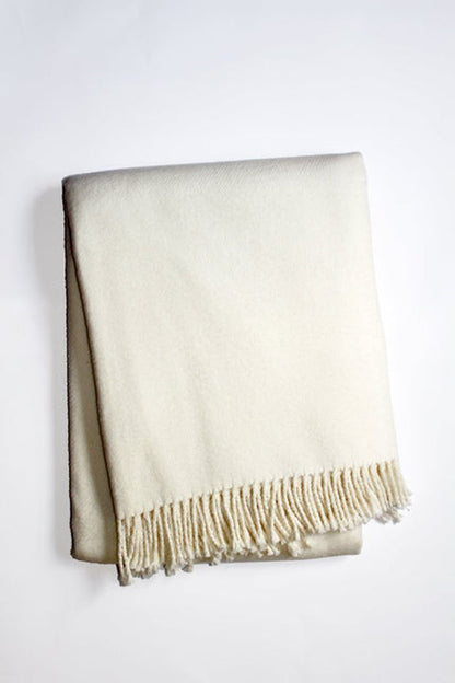 55" X 70" Cream Cotton Blend Plush Throw Blanket with Fringe HomeRoots