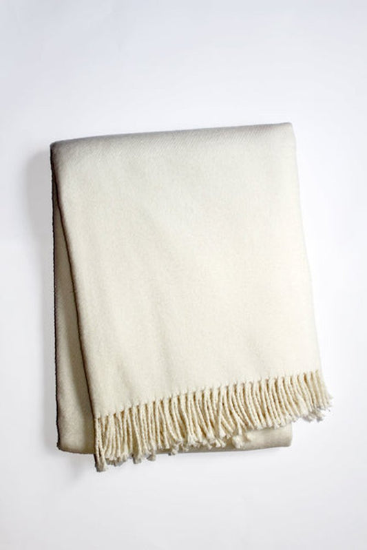 55" X 70" Cream Cotton Blend Plush Throw Blanket with Fringe HomeRoots