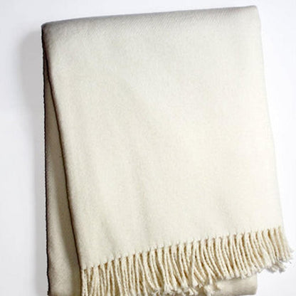55" X 70" Cream Cotton Blend Plush Throw Blanket with Fringe HomeRoots