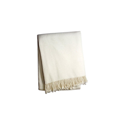 55" X 70" Cream Cotton Blend Plush Throw Blanket with Fringe HomeRoots