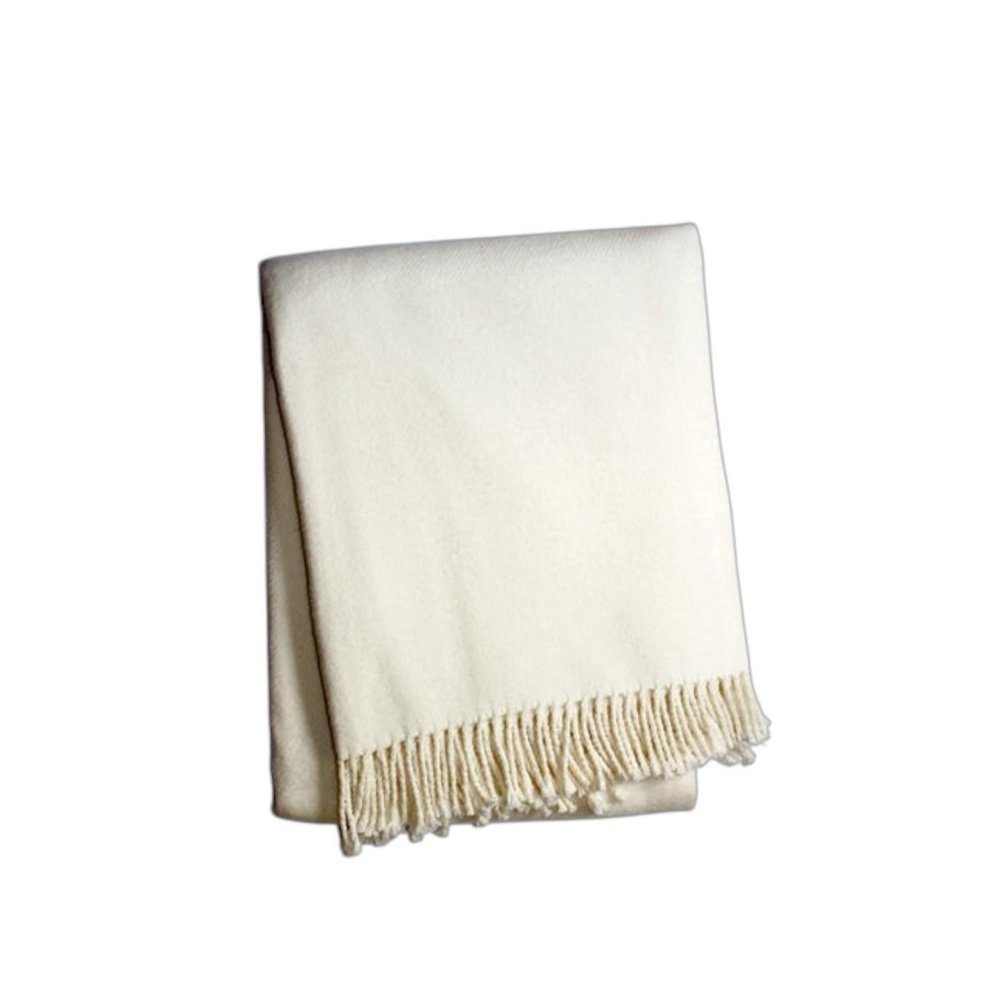 55" X 70" Cream Cotton Blend Plush Throw Blanket with Fringe