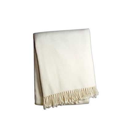 55" X 70" Cream Cotton Blend Plush Throw Blanket with Fringe