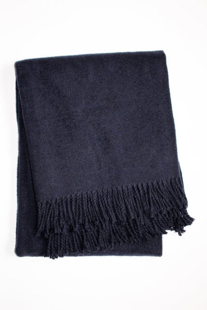 55" X 70" Navy Blue Cotton Blend Plush Throw Blanket with Fringe HomeRoots