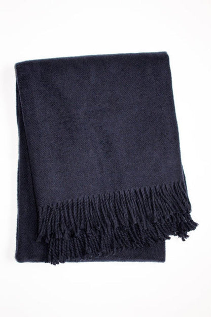 55" X 70" Navy Blue Cotton Blend Plush Throw Blanket with Fringe HomeRoots