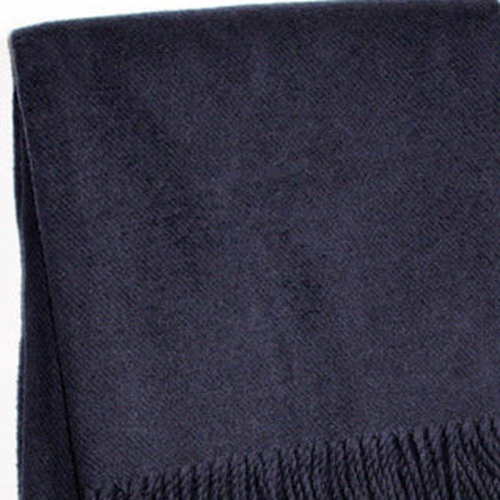 55" X 70" Navy Blue Cotton Blend Plush Throw Blanket with Fringe HomeRoots