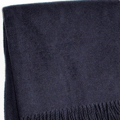 55" X 70" Navy Blue Cotton Blend Plush Throw Blanket with Fringe HomeRoots