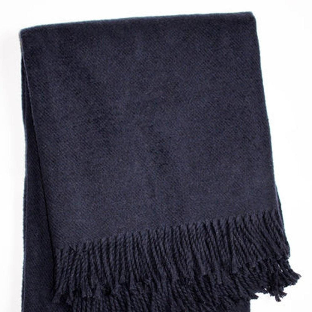55" X 70" Navy Blue Cotton Blend Plush Throw Blanket with Fringe HomeRoots