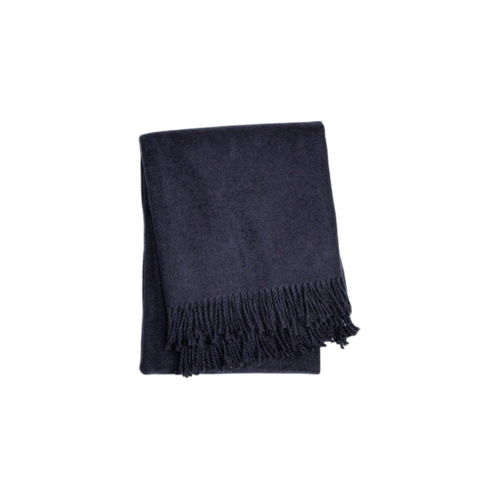 55" X 70" Navy Blue Cotton Blend Plush Throw Blanket with Fringe HomeRoots