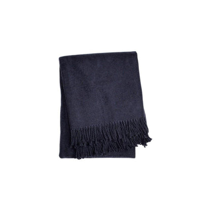 55" X 70" Navy Blue Cotton Blend Plush Throw Blanket with Fringe