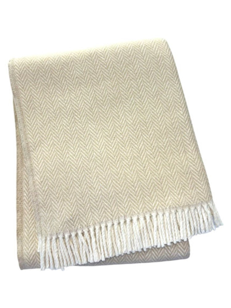 55" X 70" Linen And White Cotton Blend Herringbone Throw Blanket with Fringe HomeRoots