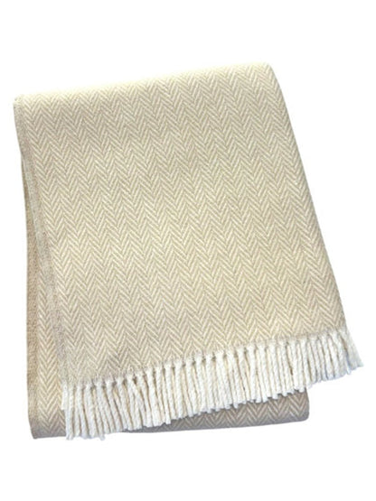 55" X 70" Linen And White Cotton Blend Herringbone Throw Blanket with Fringe HomeRoots
