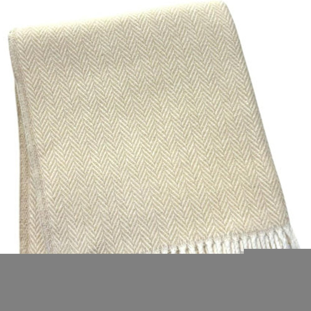 55" X 70" Linen And White Cotton Blend Herringbone Throw Blanket with Fringe HomeRoots
