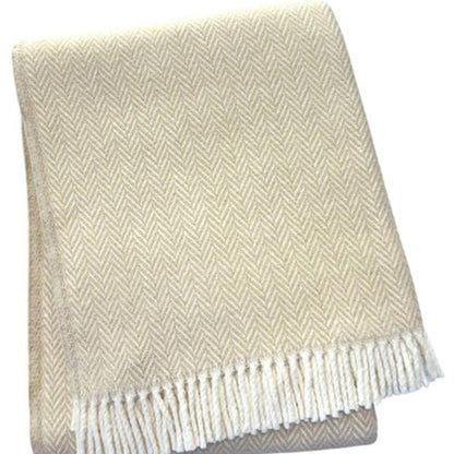 55" X 70" Linen And White Cotton Blend Herringbone Throw Blanket with Fringe HomeRoots