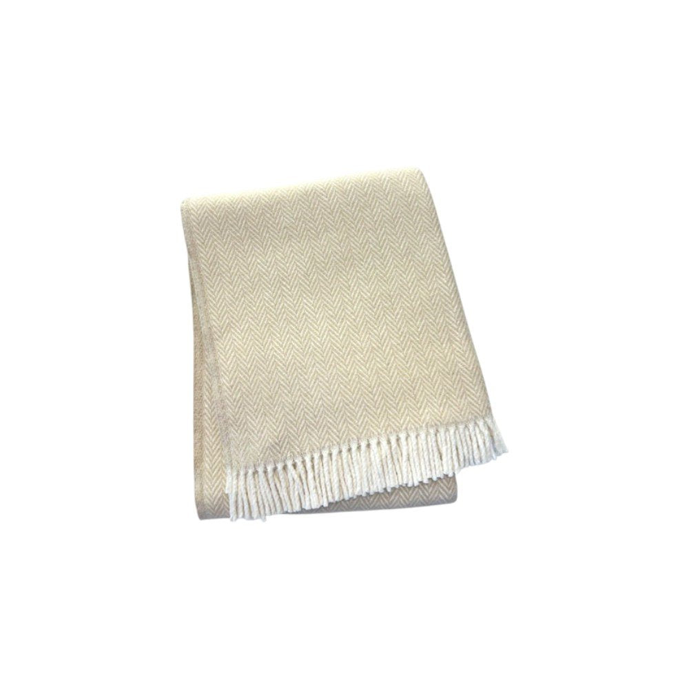 55" X 70" Linen And White Cotton Blend Herringbone Throw Blanket with Fringe HomeRoots