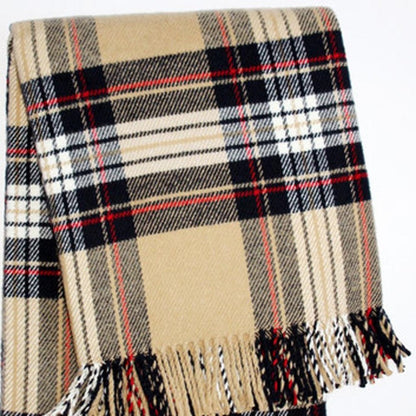 55" X 70" Camel Black Red And White Cotton Blend Plaid Throw Blanket with Fringe HomeRoots