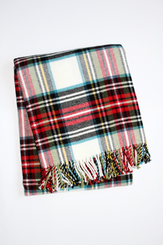 55" X 70" Black Red And White Plaid Cotton Blend Plush Throw Blanket with Fringe HomeRoots
