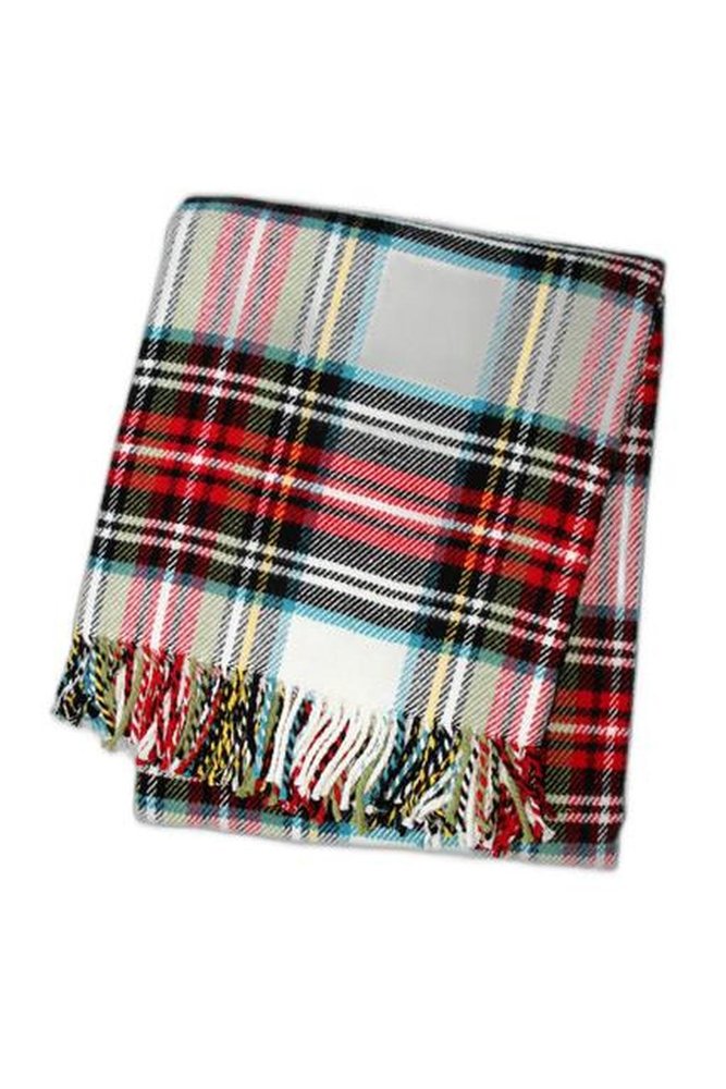 55" X 70" Black Red And White Plaid Cotton Blend Plush Throw Blanket with Fringe HomeRoots