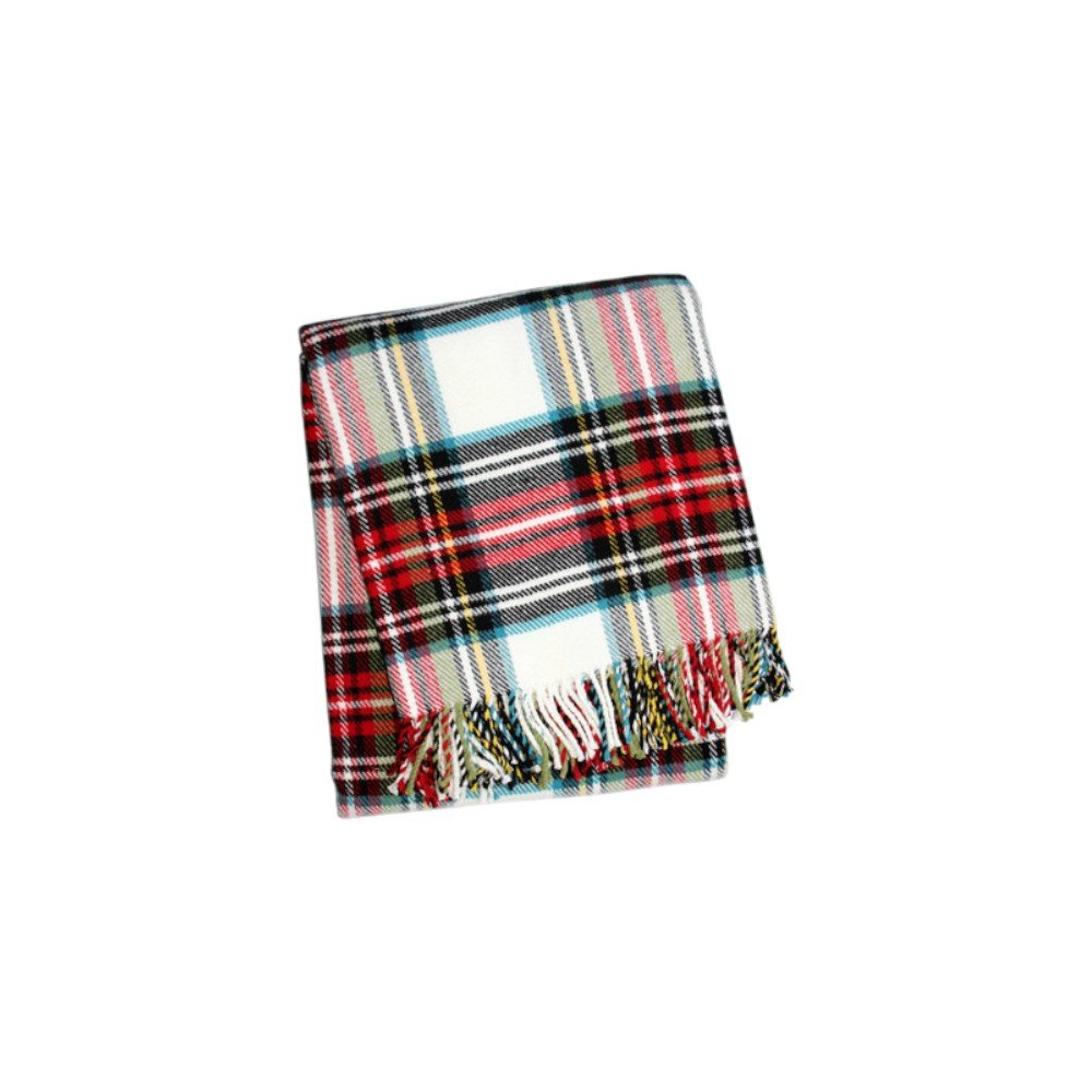 55" X 70" Black Red And White Plaid Cotton Blend Plush Throw Blanket with Fringe HomeRoots