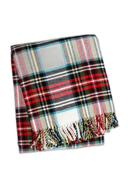 55" X 70" Black Red And White Plaid Cotton Blend Plush Throw Blanket with Fringe HomeRoots