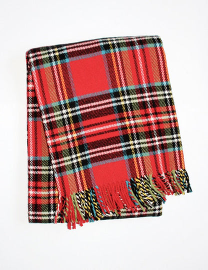 55" X 70" Red Black And White Plaid Cotton Blend Plaid Throw Blanket with Fringe HomeRoots