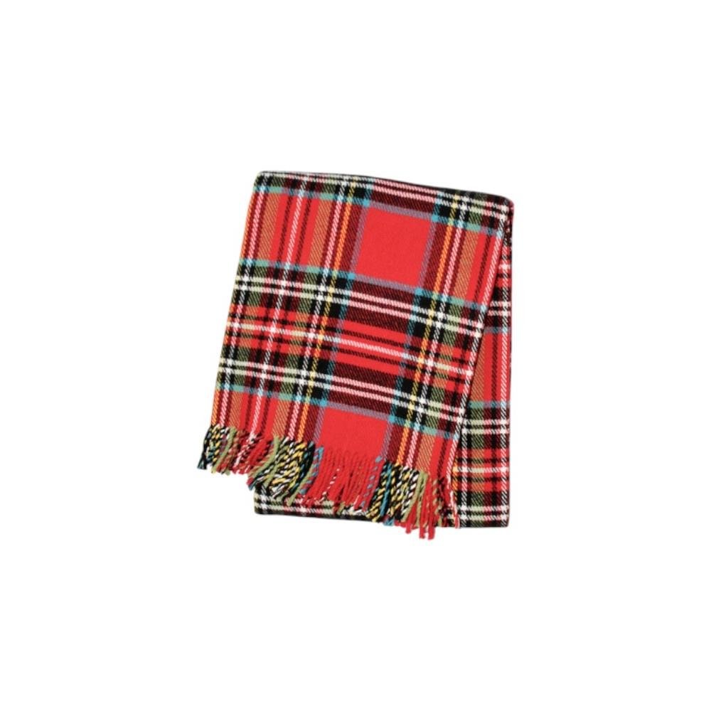 55" X 70" Red Black And White Plaid Cotton Blend Plaid Throw Blanket with Fringe HomeRoots