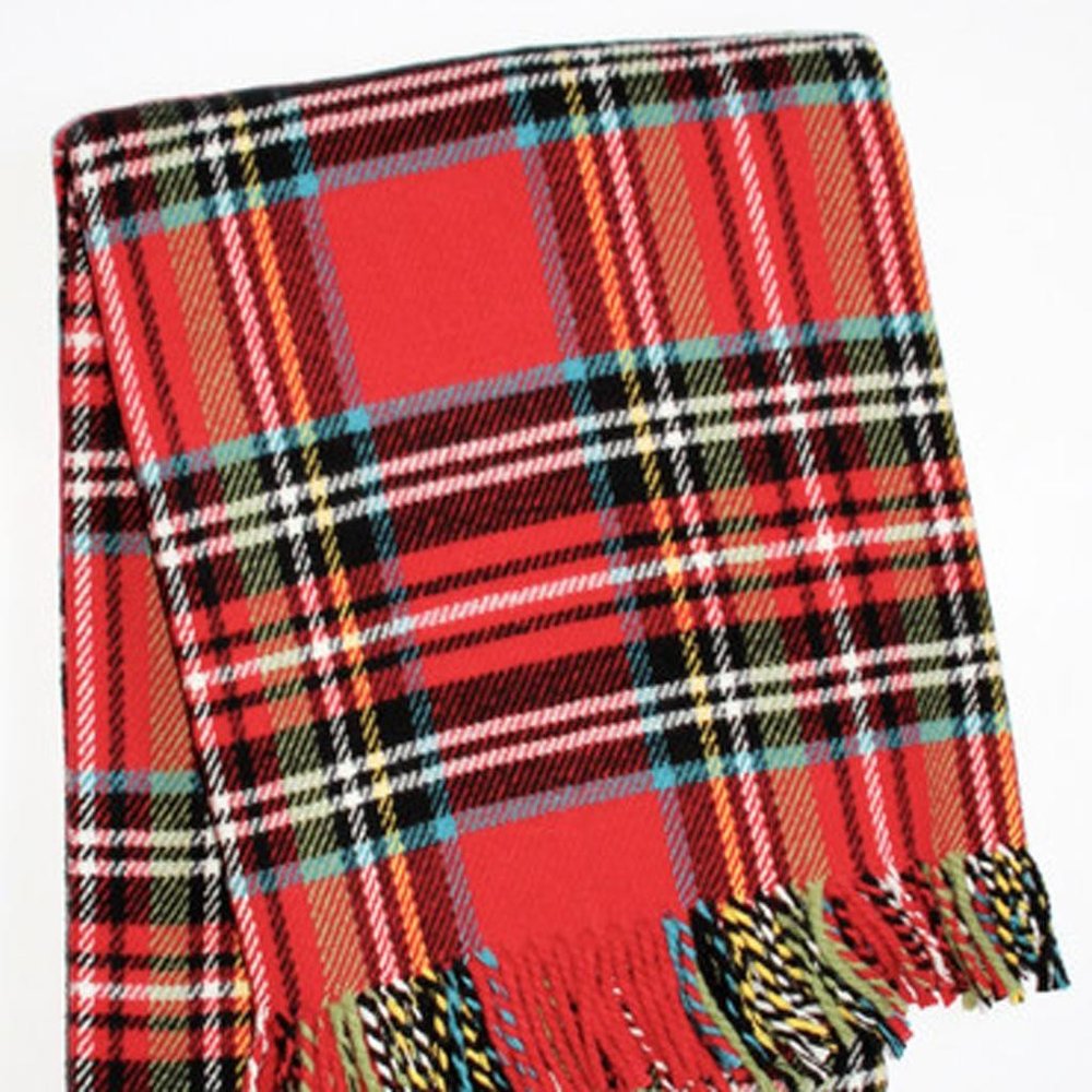 55" X 70" Red Black And White Plaid Cotton Blend Plaid Throw Blanket with Fringe HomeRoots