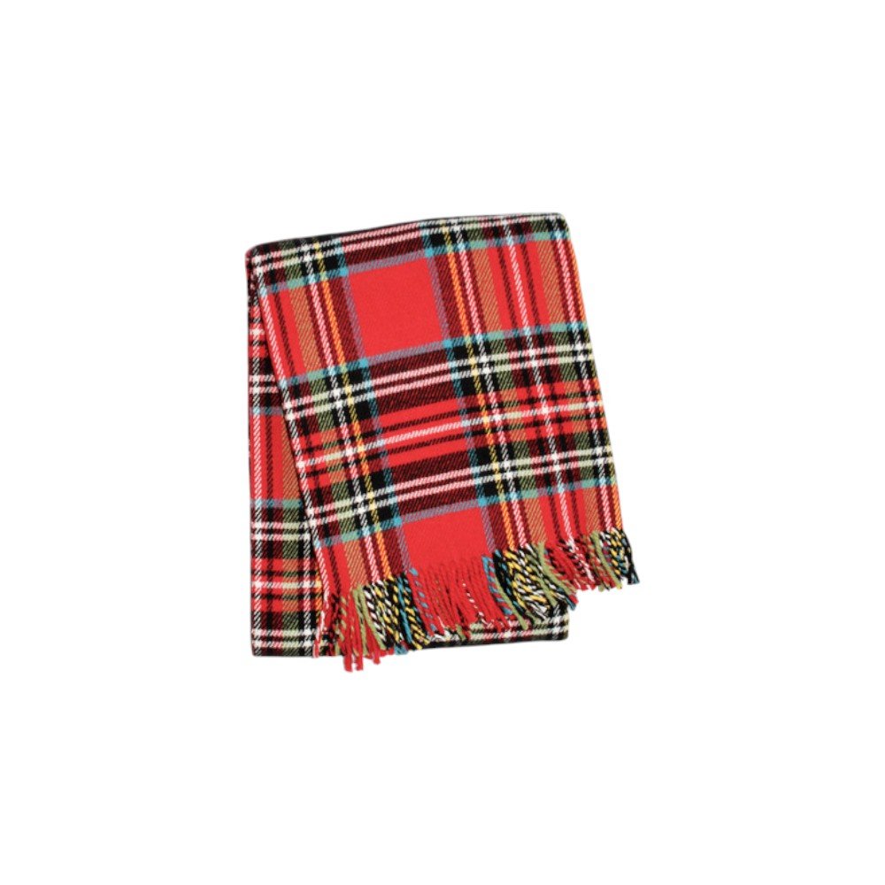 55" X 70" Red Black And White Plaid Cotton Blend Plaid Throw Blanket with Fringe HomeRoots