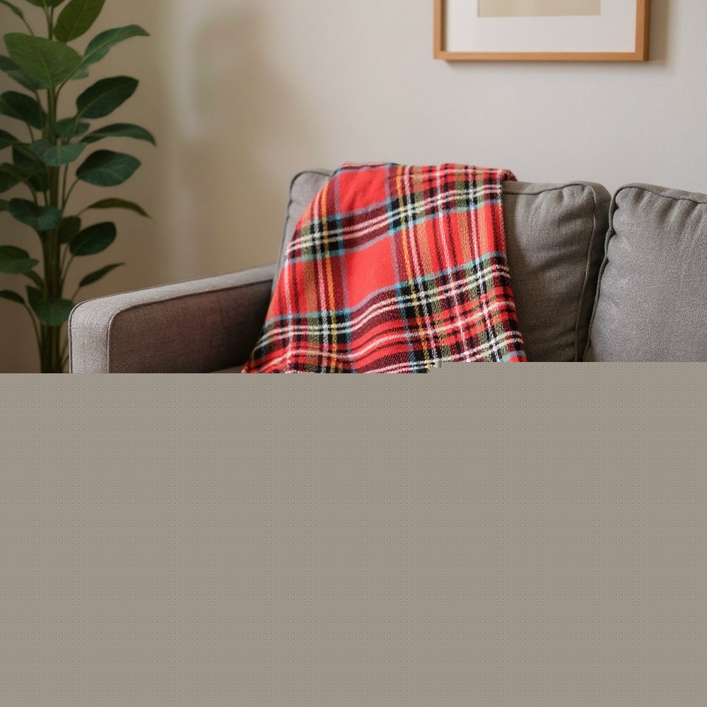 55" X 70" Red Black And White Plaid Cotton Blend Plaid Throw Blanket with Fringe HomeRoots