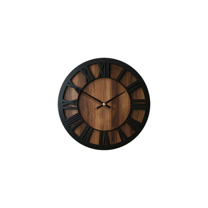 14" Black And Brown Solid Wood Silent Analog Round Wall Clock HomeRoots