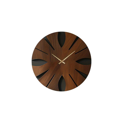 14" Brown Solid Wood Silent Analog Abstract Round Wall Clock HomeRoots