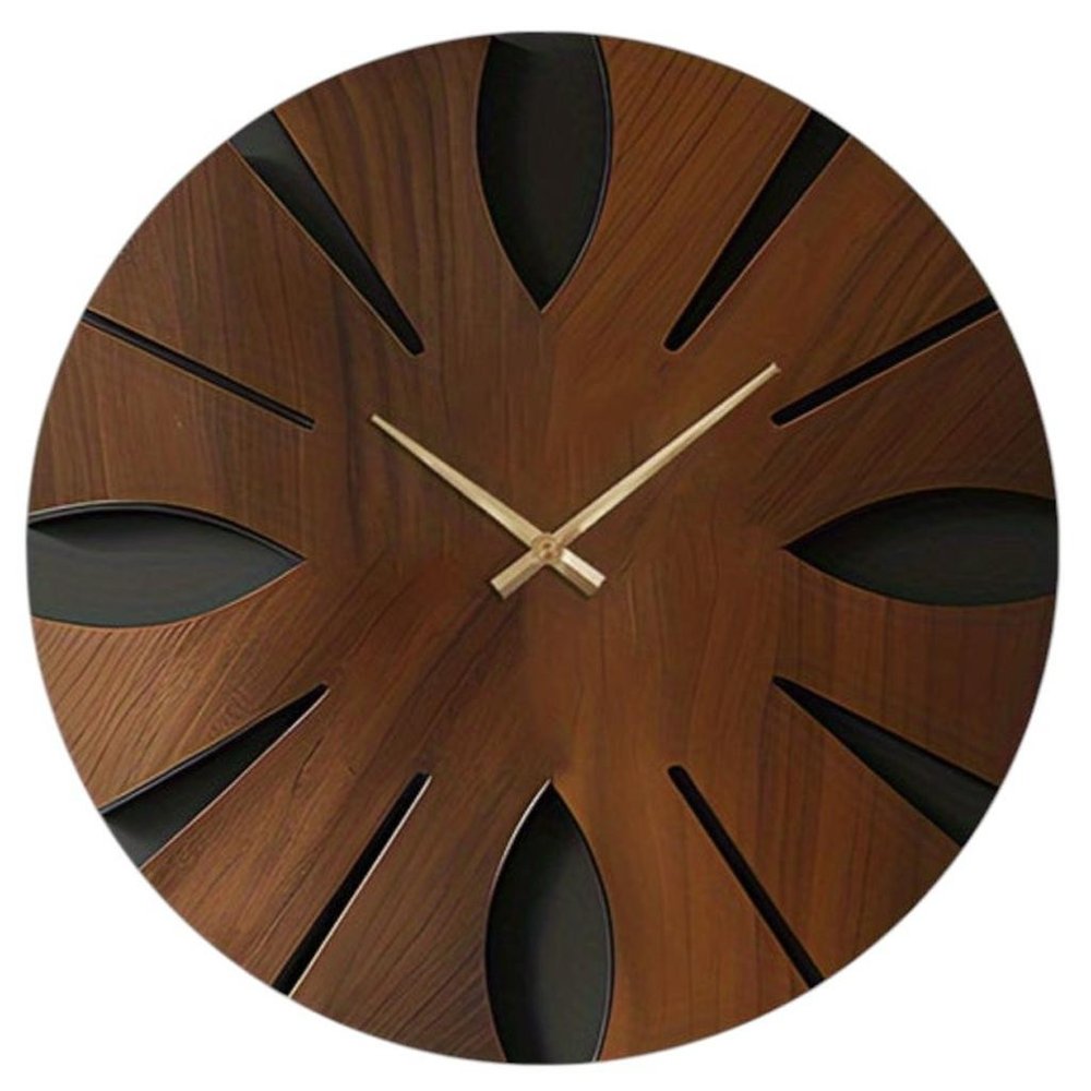 14" Brown Solid Wood Silent Analog Abstract Round Wall Clock HomeRoots
