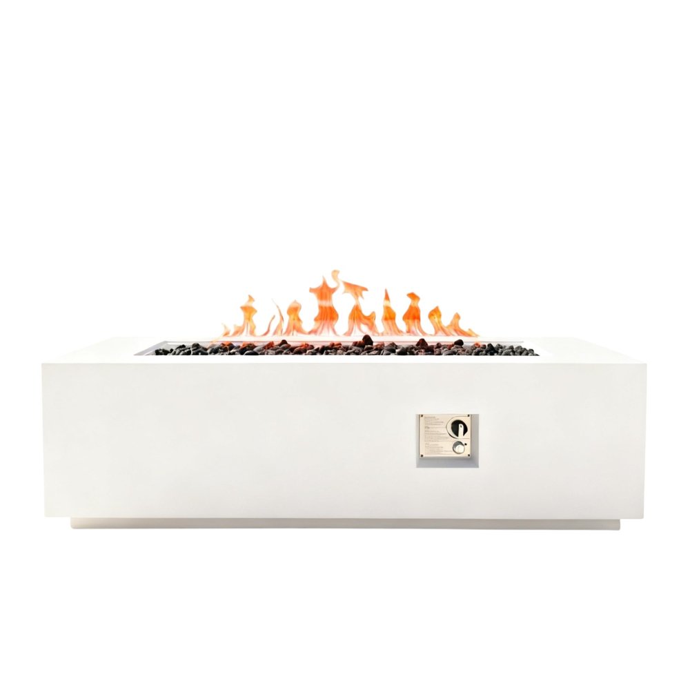 60000 BTU 60" White Magnesium Oxide Propane Rectangular Fire Pit With Cover HomeRoots