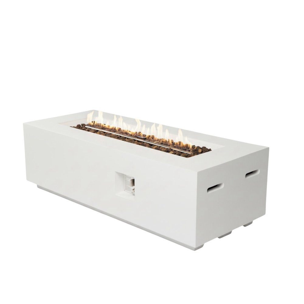 60000 BTU 60" White Magnesium Oxide Propane Rectangular Fire Pit With Cover HomeRoots