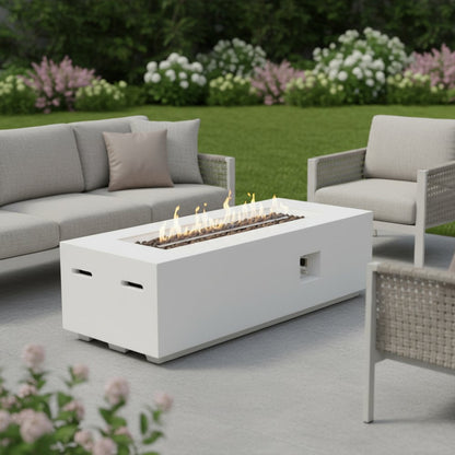 60000 BTU 60" White Magnesium Oxide Propane Rectangular Fire Pit With Cover HomeRoots
