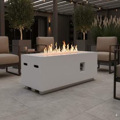 60000 BTU 60" White Magnesium Oxide Propane Rectangular Fire Pit With Cover HomeRoots