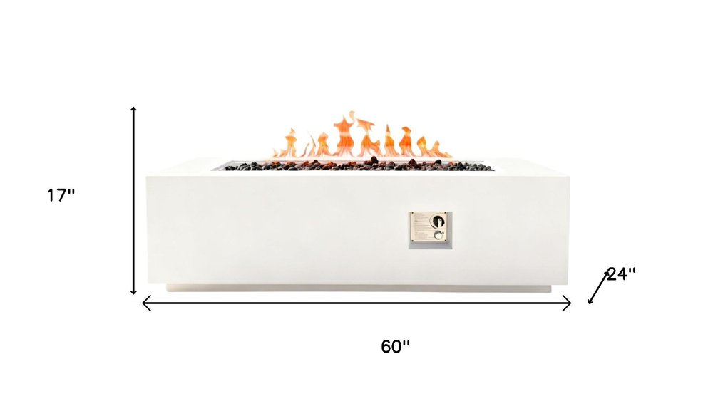 60000 BTU 60" White Magnesium Oxide Propane Rectangular Fire Pit With Cover HomeRoots