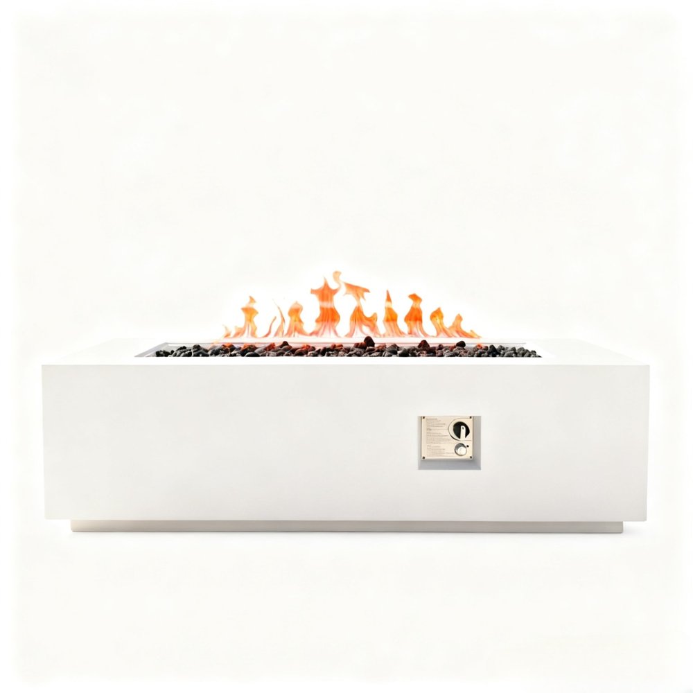 60000 BTU 60" White Magnesium Oxide Propane Rectangular Fire Pit With Cover HomeRoots
