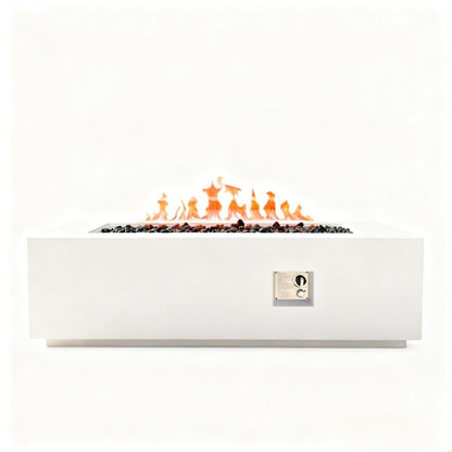 60000 BTU 60" White Magnesium Oxide Propane Rectangular Fire Pit With Cover HomeRoots